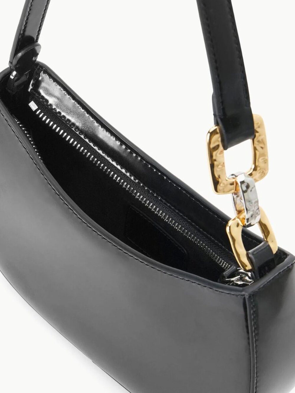 STAUD Brady Shoulder Bag in Black w/ Gold and Silver Hammered Metal Accents, NWT - Picture 3 of 7